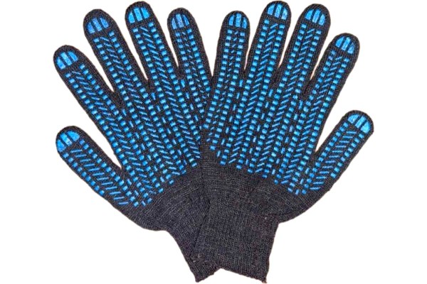 Перчатки х/б трикотажные (ПВХ-протектор, черные, 6 нитей, 10 класс вязки)